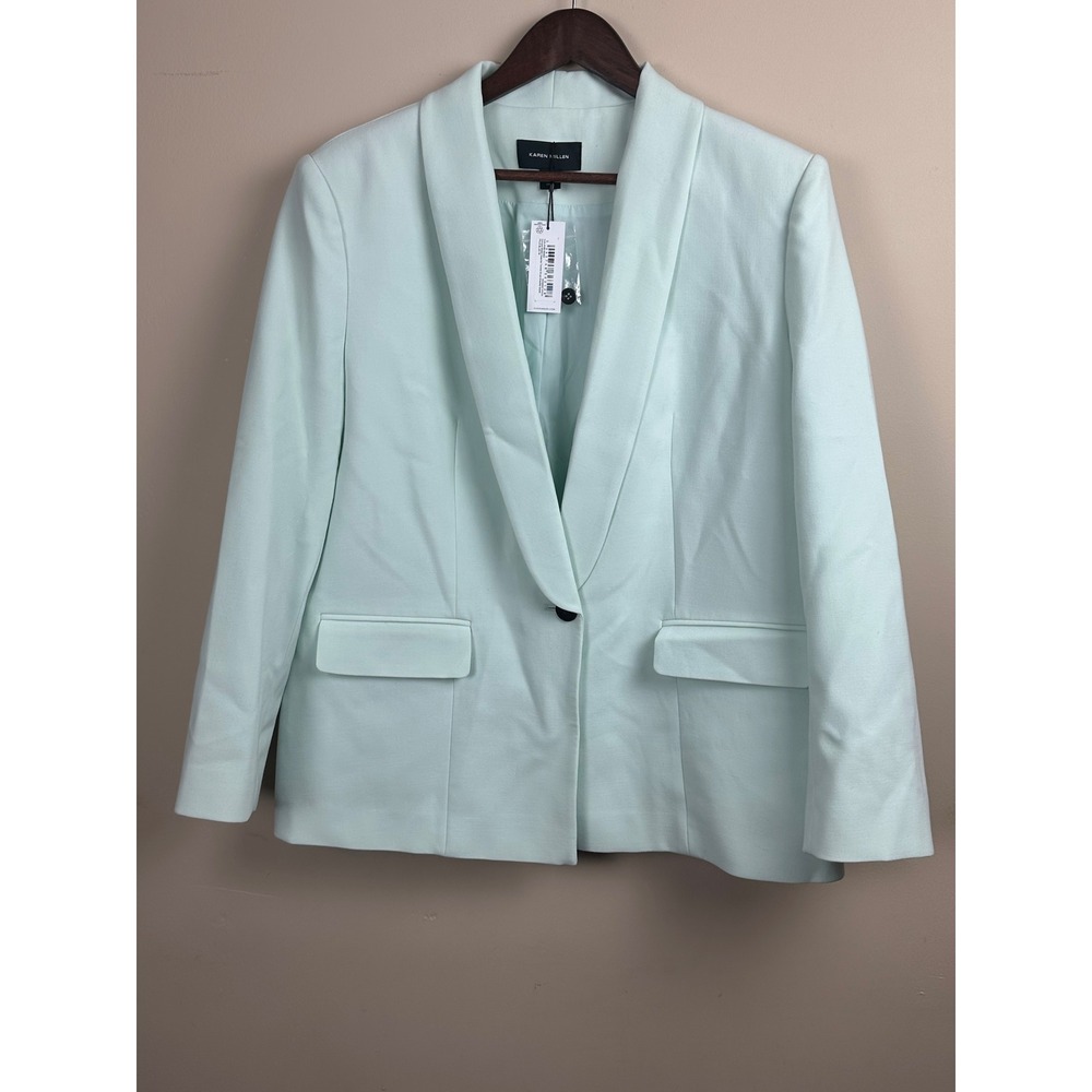 Karen Millen NWT US 12 Pale Blue Single Breasted Tailored Blazer Jacket